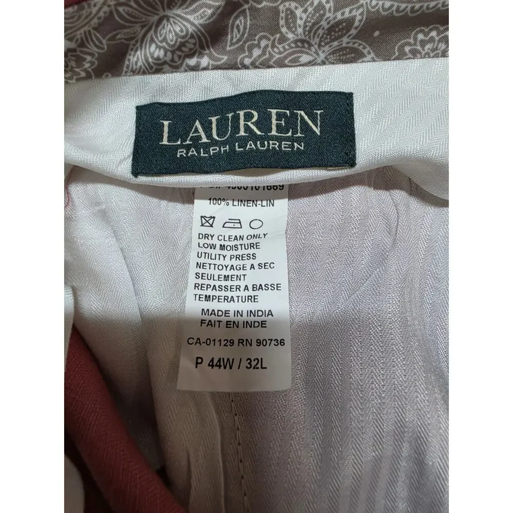 Lauren Ralph Lauren Men’s 44W 32L Coral Pink 100% Linen Dress Pants Trousers